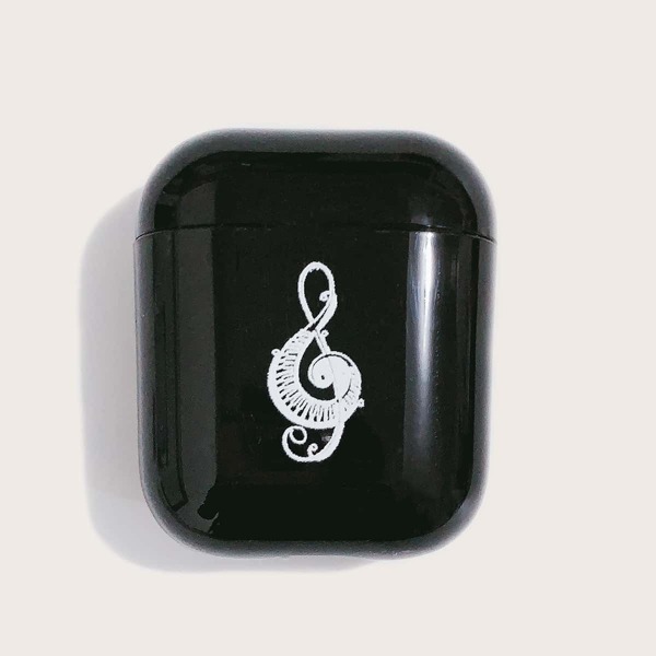 

Musical Note Pattern Airpods Case, Black