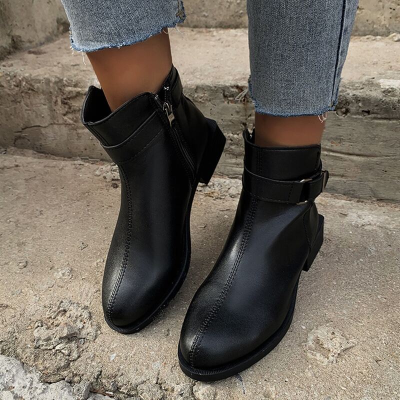 

Side Zipper Ankle Boots, Black