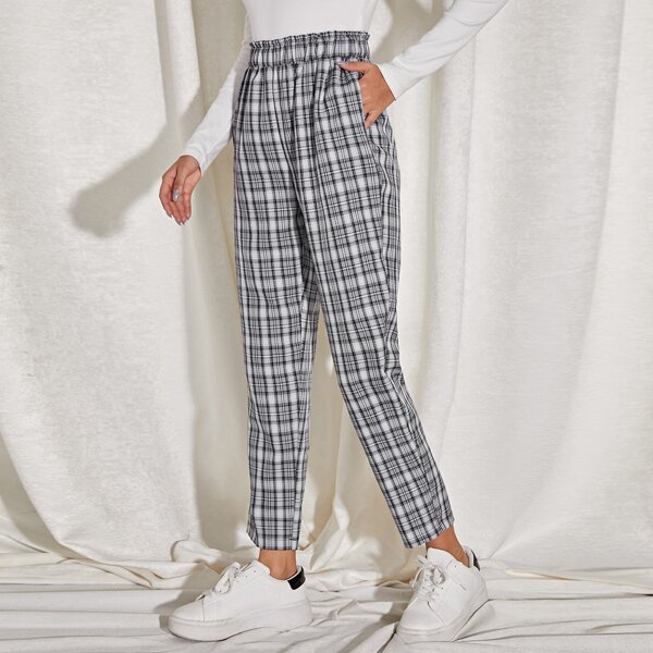 

Plaid High Waist Straight Leg Pants, Grey