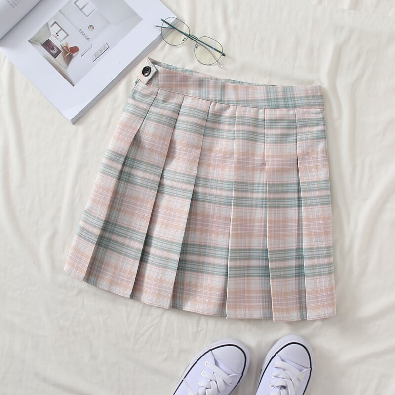 

High Waist Tartan Pleated Skirt, Multicolor