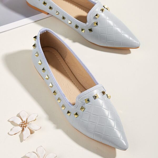 

Pointed Toe Studded Decor Flats, Baby blue