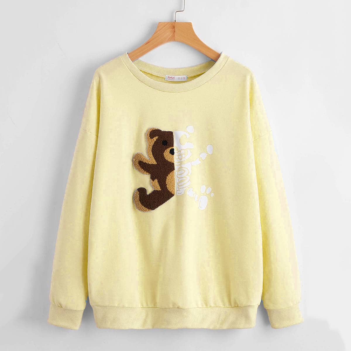 

Cartoon Bear & Skull Graphic Sweatshirt, Yellow pastel