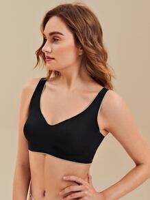 SHEIN Áo ngực liền mạch màu trơn - màu đen - Xem 3