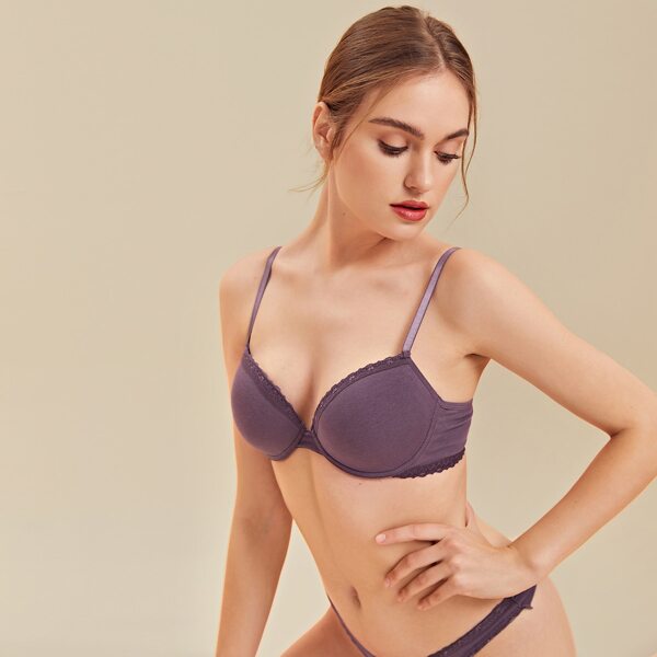 

Contrast Lace Underwire Bra, Mauve purple