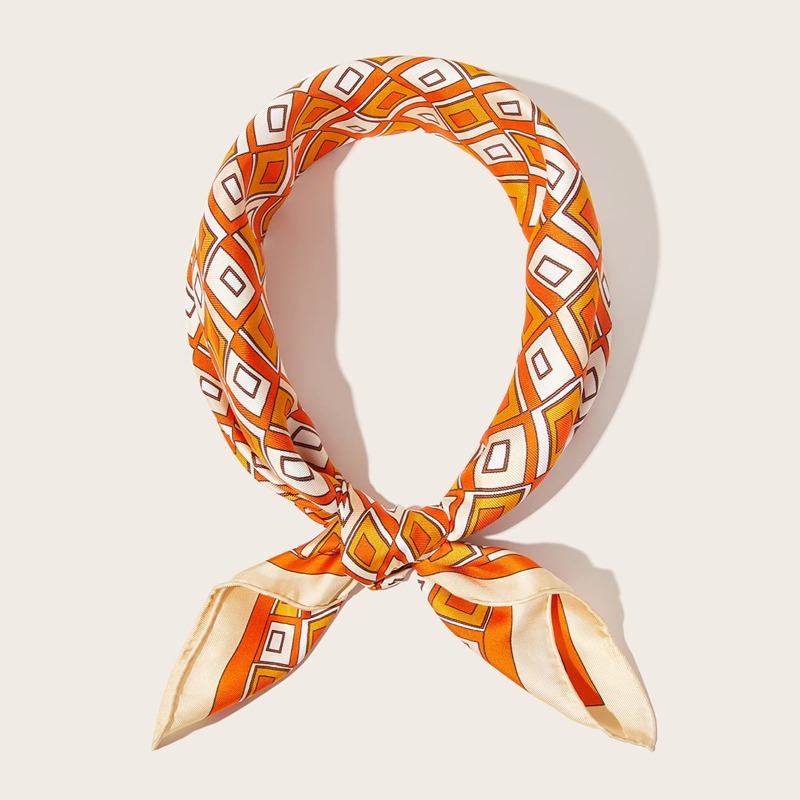 

100% SILK GEOMETRIC BANDANA, Multicolor