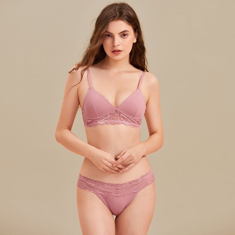 

Contrast Lace Thong, Pastel baby pink