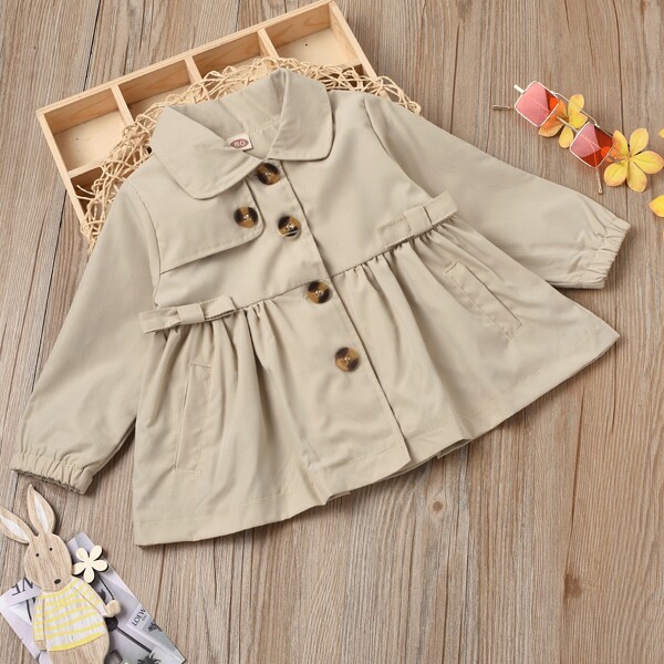 

Baby Girl Ruffle Hem Button Up Coat, Khaki
