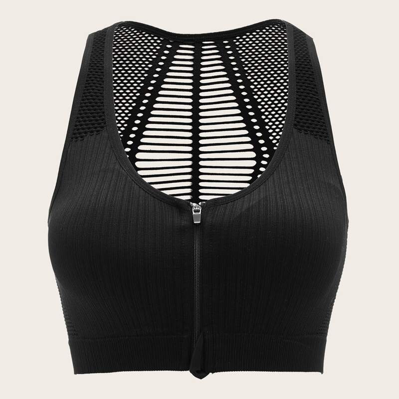 

Contrast Fishnet Sports Bra, Black