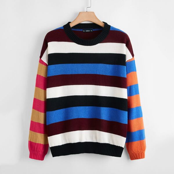 

Plus Drop Shoulder Colorblock Sweater, Multicolor