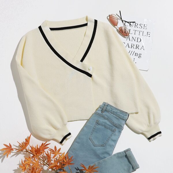 

Plus Contrast Trim Cardigan, Beige