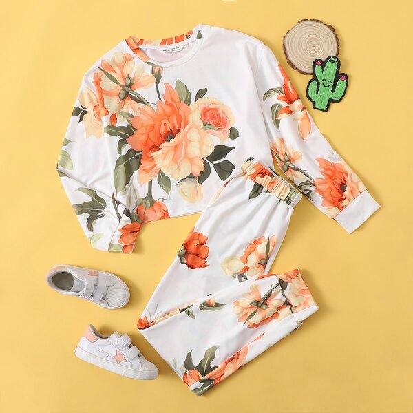 

Girls Floral Print Top & Joggers Set, Multicolor