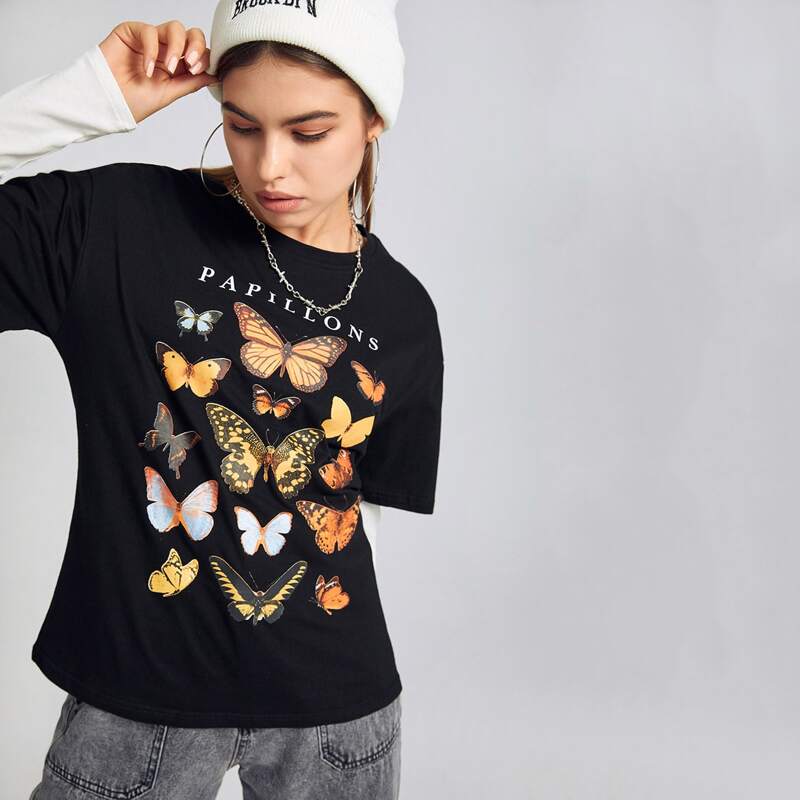 

Butterfly Pattern Tee, Black