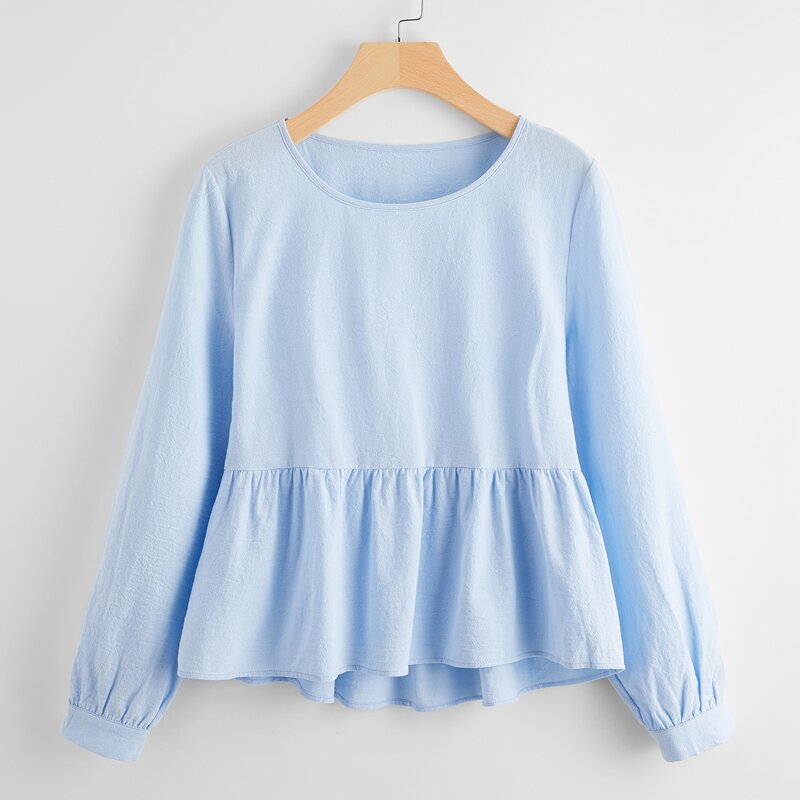 

Solid Peplum Blouse, Baby blue