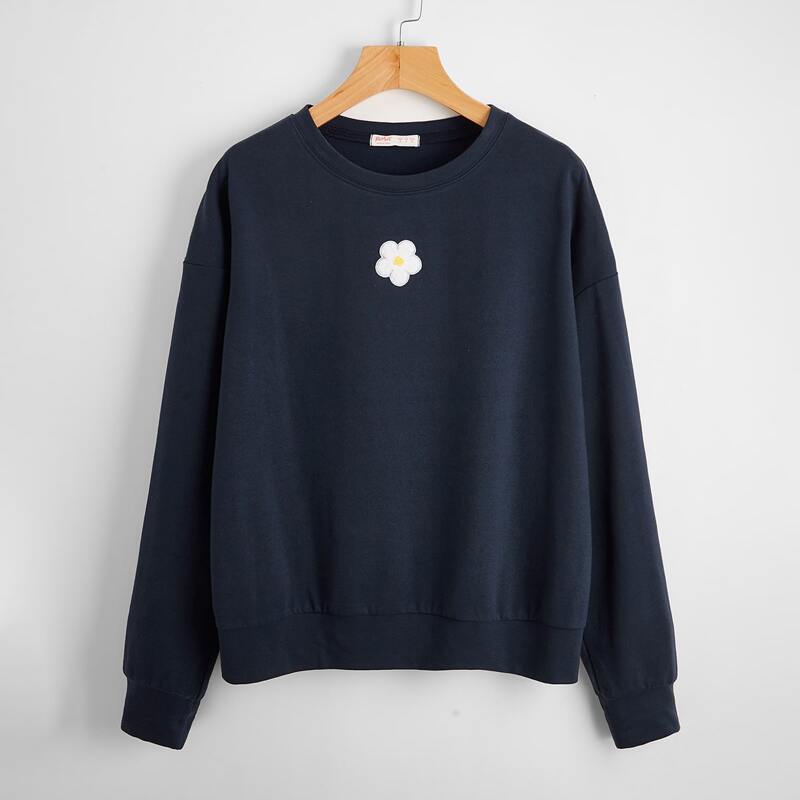 

Floral Pattern Drop Shoulder Sweatshirt, Navy blue