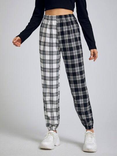 Elastic Waist Plaid Joggers