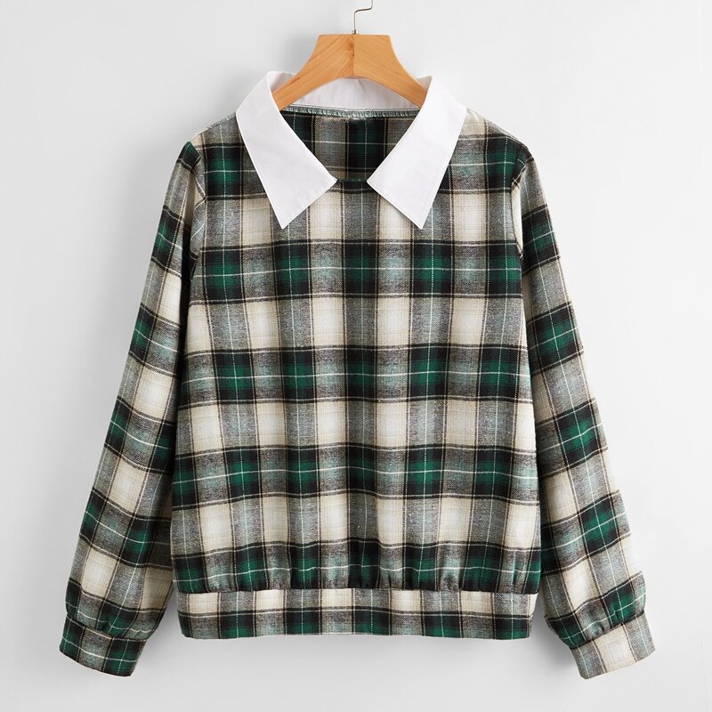 

Contrast Collar Plaid Sweatshirt, Multicolor