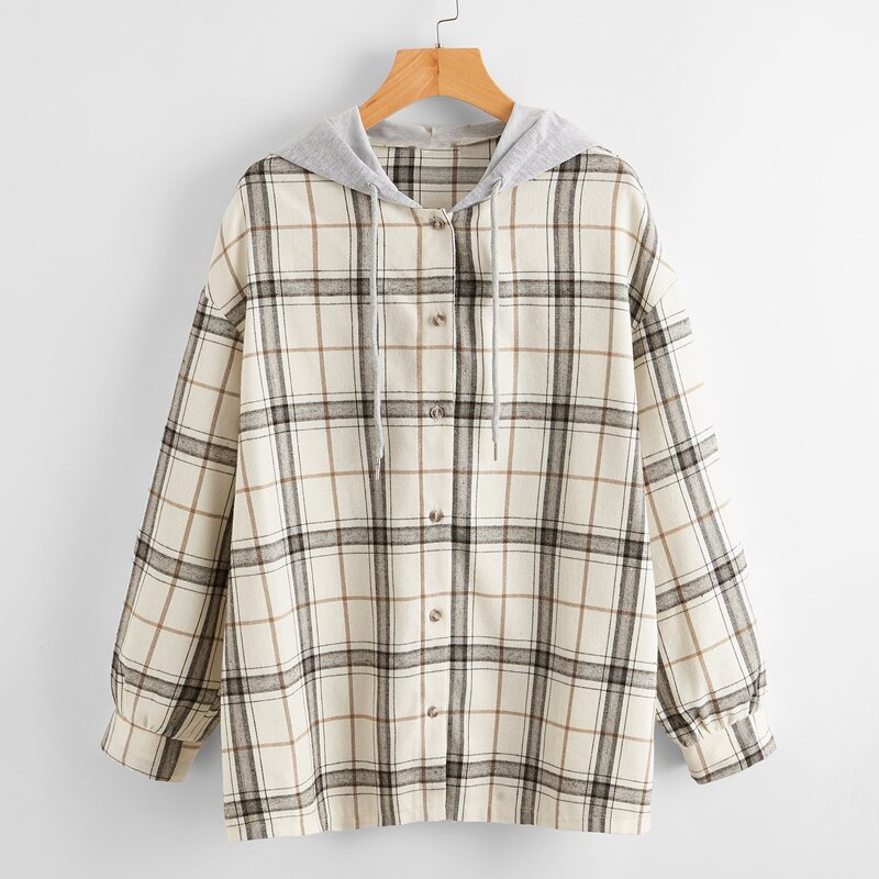 

Plaid Hooded Shirt, Beige