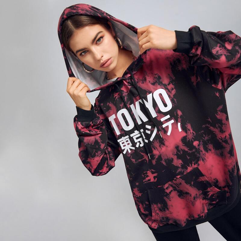 

Letter Graphic Tie Dye Oversized Hoodie, Multicolor