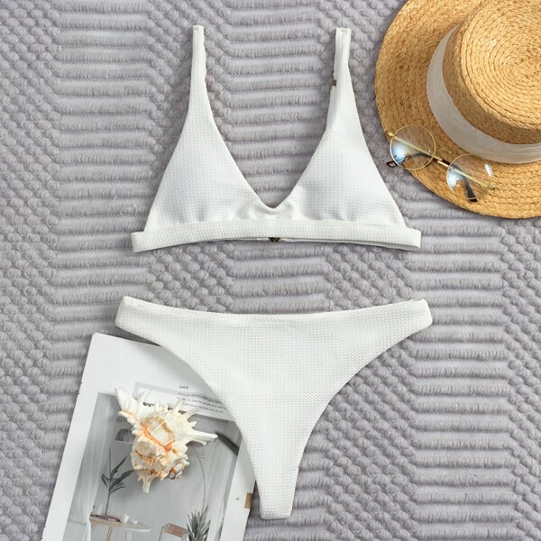 

Plain Textured Bikini Swimsuit, White