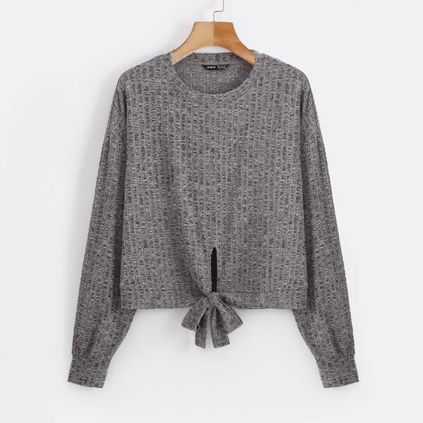 

Knot Hem Drop Shoulder Tee, Grey