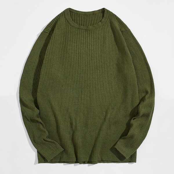 

Men Ribbed Knit Solid Sweater, Army green