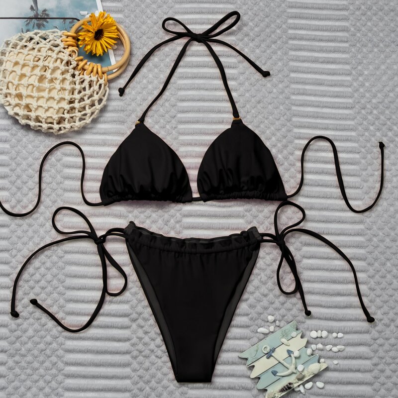 

Triangle Tie Side Bikini Swimsuit, Black