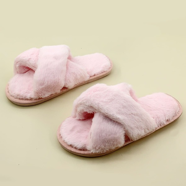 

Criss Cross Faux Fur Bedroom Slippers, Pink
