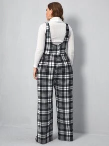 SHEIN Privé Plus Button Front Plaid Pinafore Jumpsuit Without Top - Black and White - View 2