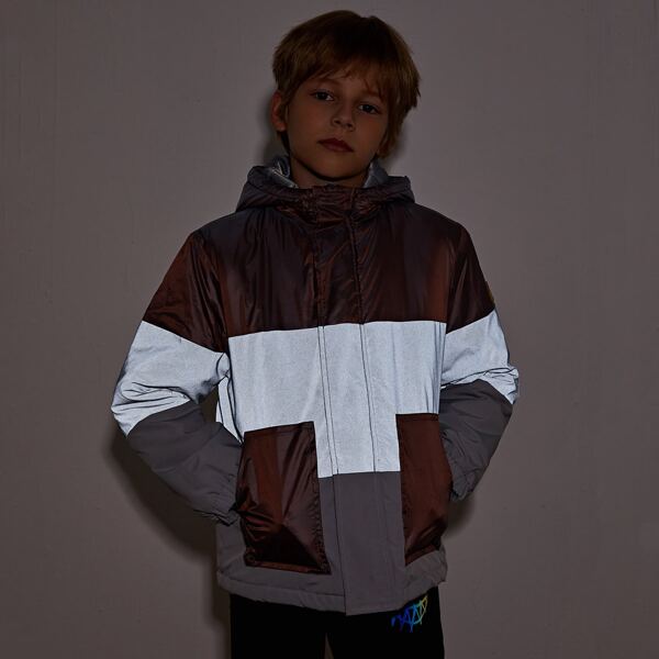 

Boys Patch Detail Colorblock Padded Jacket, Multicolor