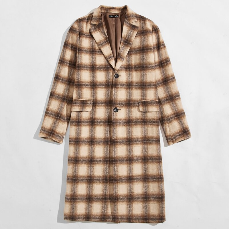 

Guys Single Breasted Plaid Coat, Multicolor