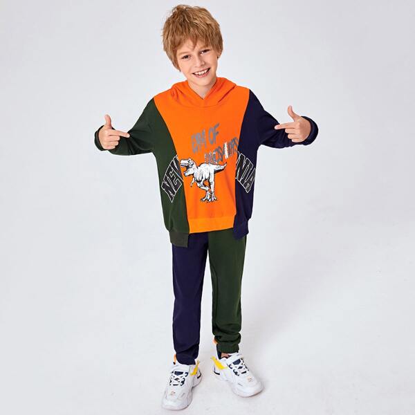 

Boys Letter Graphic Colorblock Hoodie & Joggers Set, Multicolor
