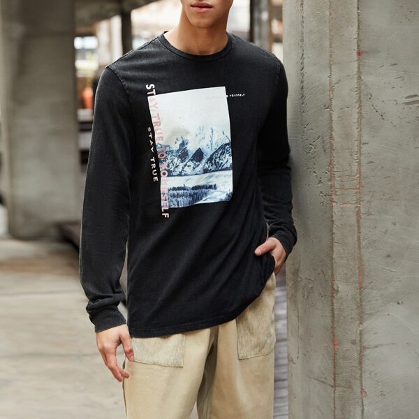 

Men Slogan Graphic Tee, Black