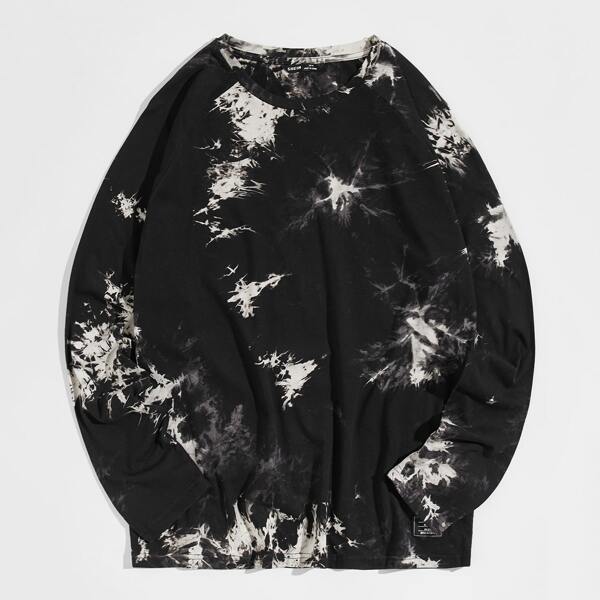 

Men Raglan Sleeve Tie Dye Tee, Black and white