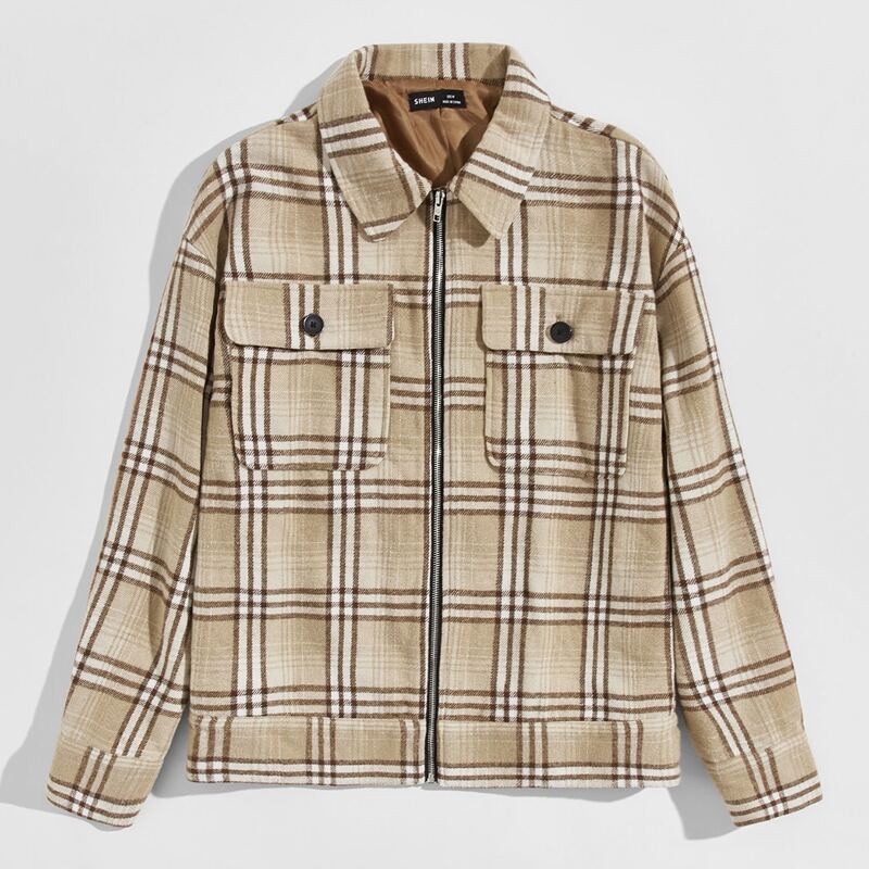 

Guys Zipper Front Flap Pocket Plaid Jacket, Multicolor