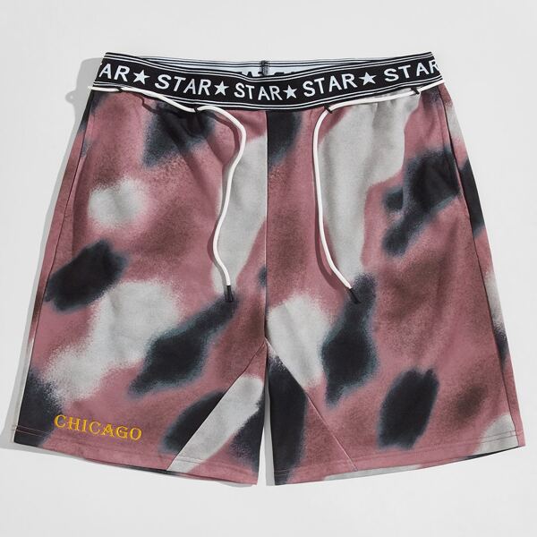 

Men Letter Waist Embroidered Detail Tie Dye Shorts, Multicolor