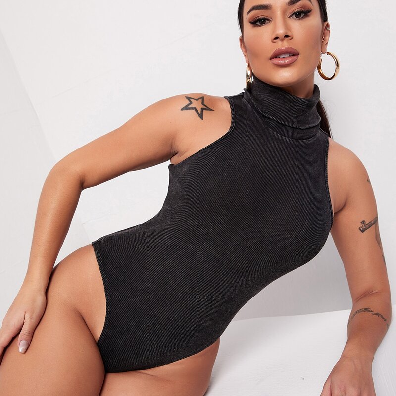 

High Neck Sleeveless Bodysuit, Black