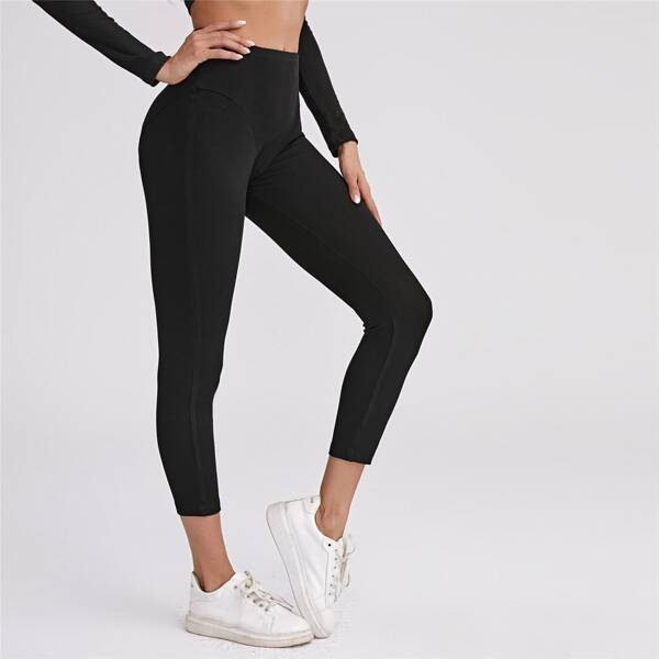 

Rib-knit Cropped Leggings, Black