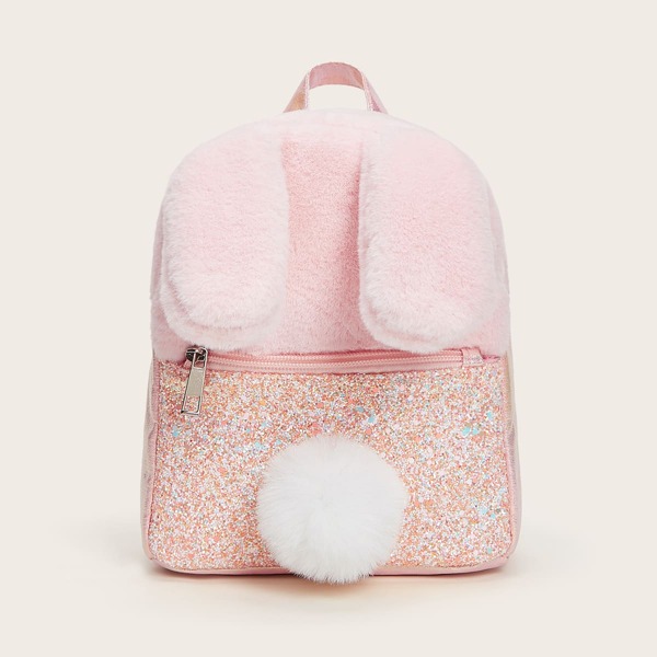 

Girls Glitter Pom Pom Decor Fluffy Backpack, Pink