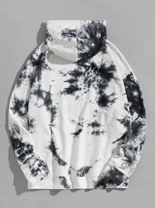 Manfinity VCAY Men Slogan Graphic Tie Dye Pouch Pocket Drawstring Hoodie, For Fall Winter - Black and White - View 2