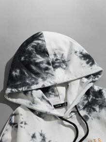 Manfinity VCAY Men Slogan Graphic Tie Dye Pouch Pocket Drawstring Hoodie, For Fall Winter - Black and White - View 3