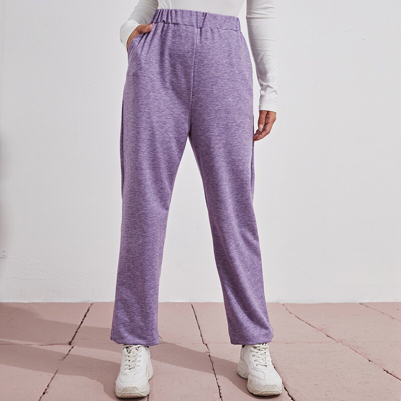 

Elastic Waist Slant Pocket Sweatpants, Lilac purple