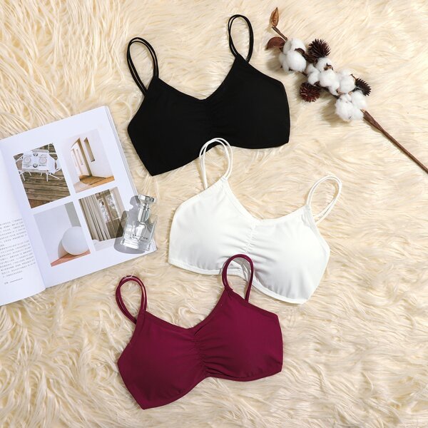 

3pack Rib Ruched Bra Set, Multicolor