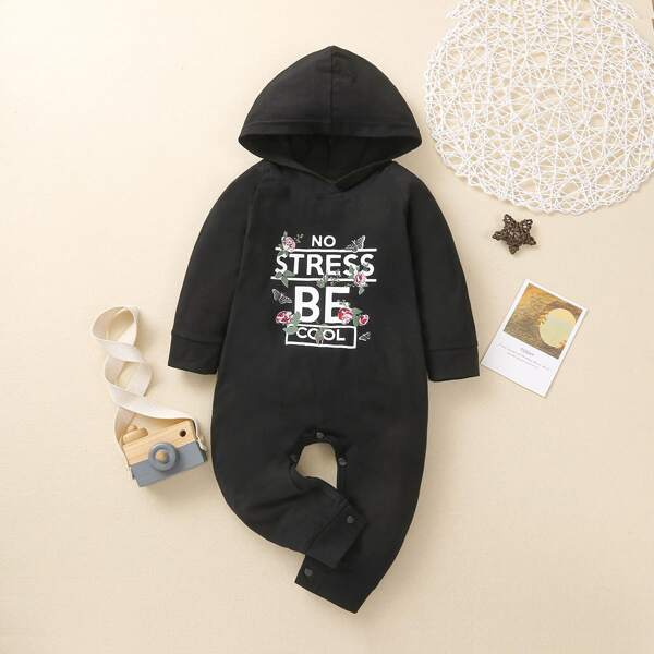 

Baby Girl Floral & Slogan Graphic Sweatshirt Jumpsuit, Black