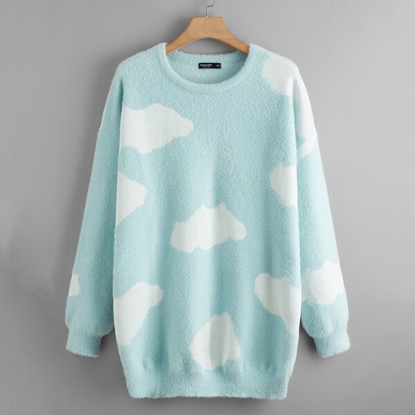 

Plus Drop Shoulder Fuzzy Sweater, Pastel mint blue
