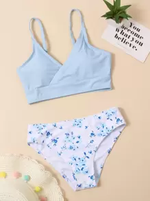 Tween Girl Floral Random Print Bikini Set Summer Beach