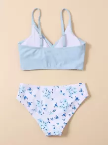 Tween Girl Floral Random Print Bikini Set Summer Beach