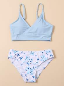Tween Girl Floral Random Print Bikini Set Summer Beach