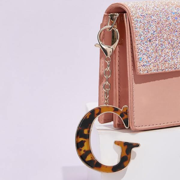 

Tortoiseshell Pattern Letter Bag Charm, Brown