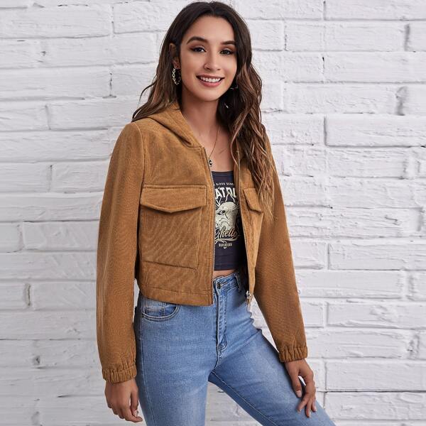 

Flap Pocket Front Cord Jacket, Rust brown