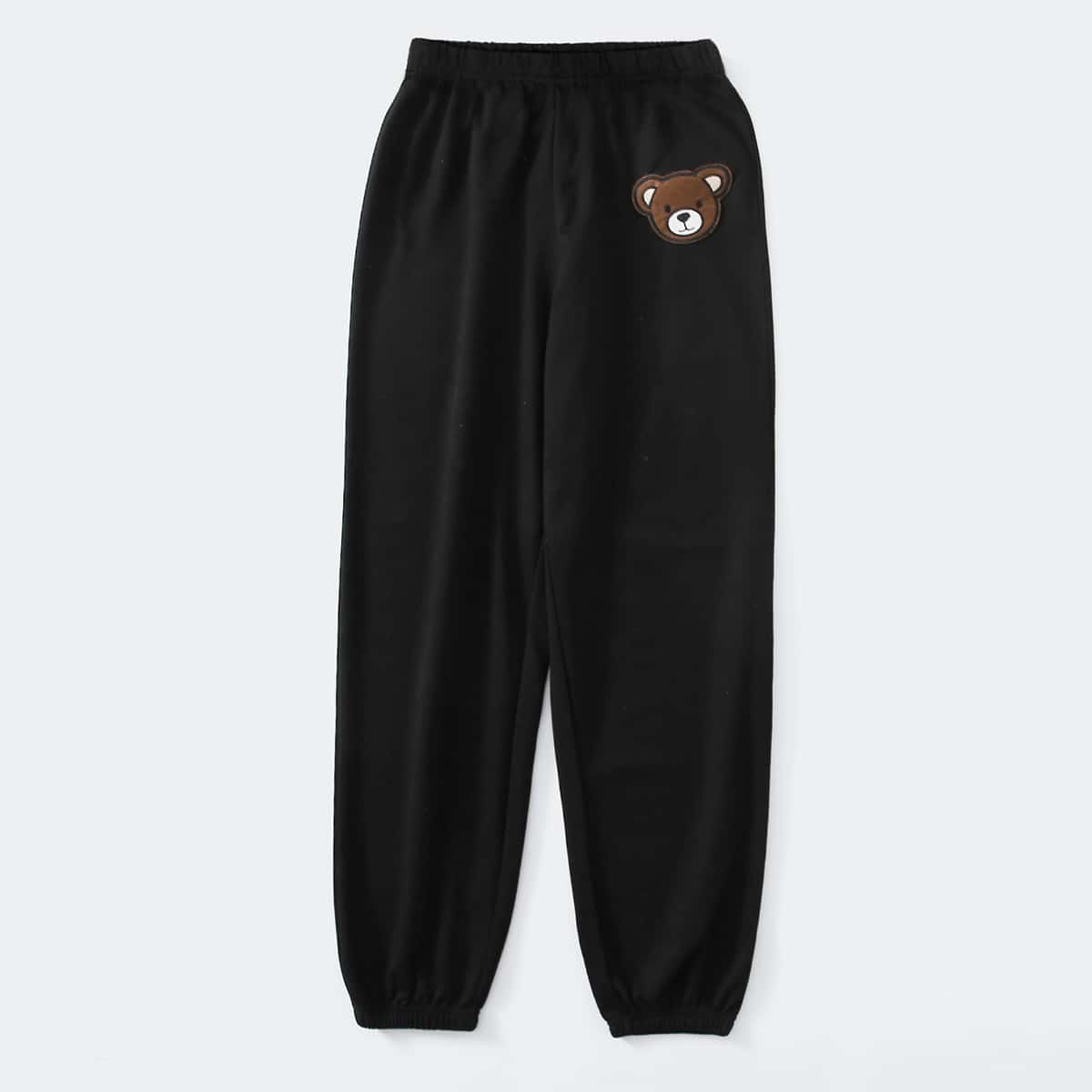 

Cartoon Bear Graphic Sweatpants, Black